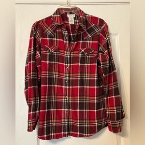 Women's Wrangler pearl snap red plaid cotton shirt XL Extra Large button down